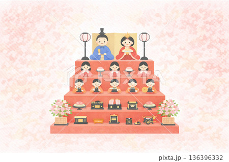 ひな祭り・桃の節句：光の粒子が舞う水面の桃背景 136396332