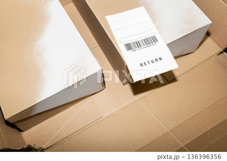 Online order return package with receipt document 136396356