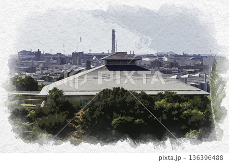 水彩画風　姫路　兵庫県立武道館　兵庫県姫路市 136396488
