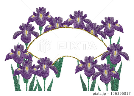 【菖蒲の花と扇のフレーム】手刺繍イラスト素材 【菖蒲の花と扇のフレーム】手刺繍イラスト素材 136396817