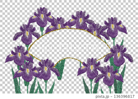 【菖蒲の花と扇のフレーム】手刺繍イラスト素材 【菖蒲の花と扇のフレーム】手刺繍イラスト素材 136396817