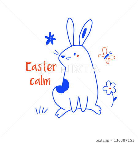 Cute Easter Bunny Character with Spring Flowers 136397153