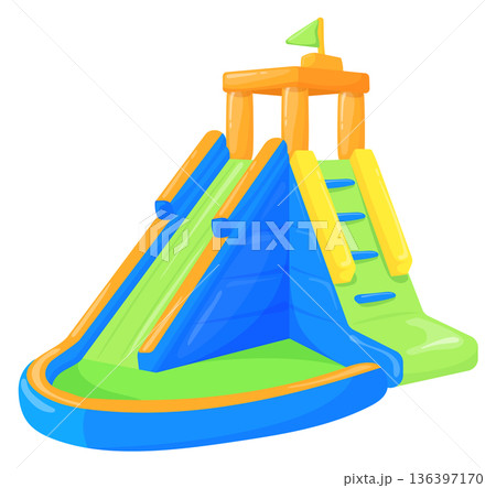 Playground slide cartoon icon. Kid water tower 136397170