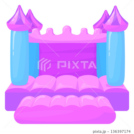 Bouncy castle cartoon icon. Inflatable rubber jump attraction 136397174