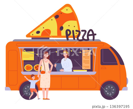 Pizza truck. Street food vendor urban stand 136397195