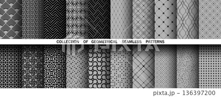 Geometric set of seamless black and gray patterns. Simple vector graphics 136397200