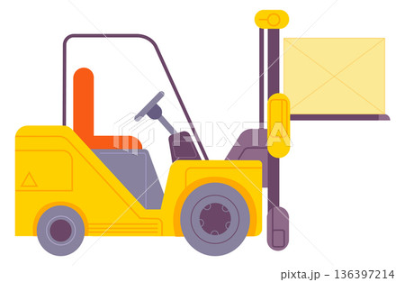 Shipping goods loader machine. Warehouse fork transport Shipping goods loader machine. Warehouse fork transport 136397214