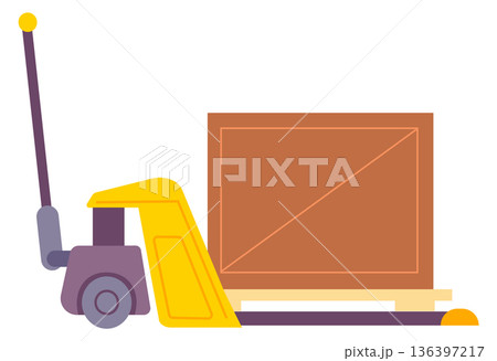 Crate loader hydraulic machine. Logistic color icon Crate loader hydraulic machine. Logistic color icon 136397217