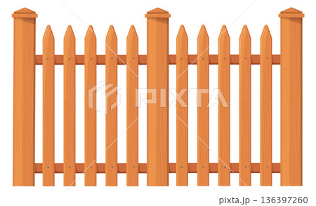 Wooden rural fence. Cartoon outdoor yard barrier Wooden rural fence. Cartoon outdoor yard barrier 136397260
