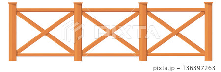 Farm boundary. Wooden timber fence cartoon border 136397263