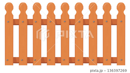 Garden fence. Decorative plank cartoon wooden railing 136397269