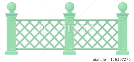 Decorative wooden park fence. Green garden lattice 136397270