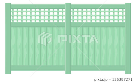Green fence. Protection boundary with wooden panel railing Green fence. Protection boundary with wooden panel railing 136397271