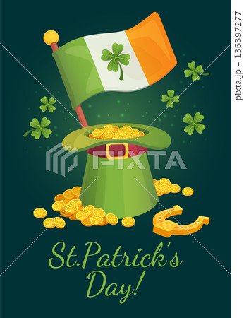 St. Patrick day card. Cartoon irish holiday banner 136397277