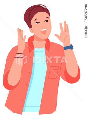 Excited guy. Joyful man expression cartoon character Excited guy. Joyful man expression cartoon character 136397298