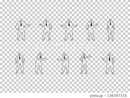 ネクタイ姿の人物のゆるい手描きイラストセット 136397338