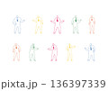 カラフルなネクタイ姿の人物のゆるい手描きイラストセット 136397339
