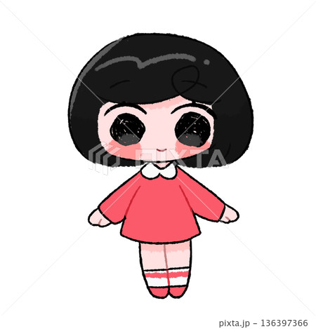 黒髪ボブでピンクのワンピースを着た女の子 立ちポーズ 全身イラスト 透過背景 黒髪ボブでピンクのワンピースを着た女の子 立ちポーズ 全身イラスト 透過背景 136397366