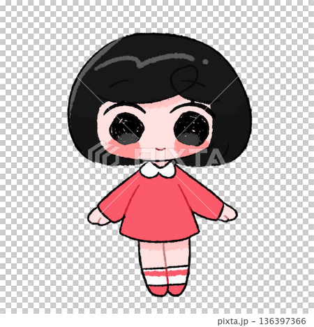 黒髪ボブでピンクのワンピースを着た女の子 立ちポーズ 全身イラスト 透過背景 黒髪ボブでピンクのワンピースを着た女の子 立ちポーズ 全身イラスト 透過背景 136397366