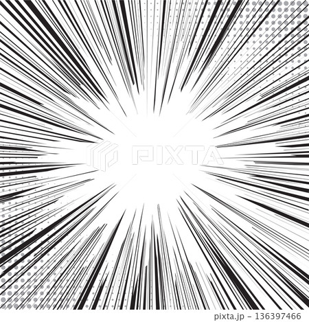 Manga background. Comic anime black lines on white. Fast speed lines movement effect frame. Superhero action. Square vector illustration 136397466