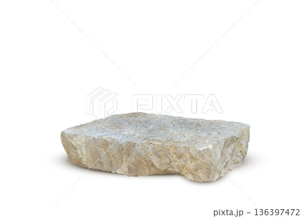 Stone podium background. Rock stand product display. Natural grey marble pedestal on white wall for product placement. Modern minimal cosmetic design. Fashion beauty realistic vector illustration Stone podium background. Rock stand product display. Natural grey marble pedestal on white wall for product placement. Modern minimal cosmetic design. Fashion beauty realistic vector illustration 136397472