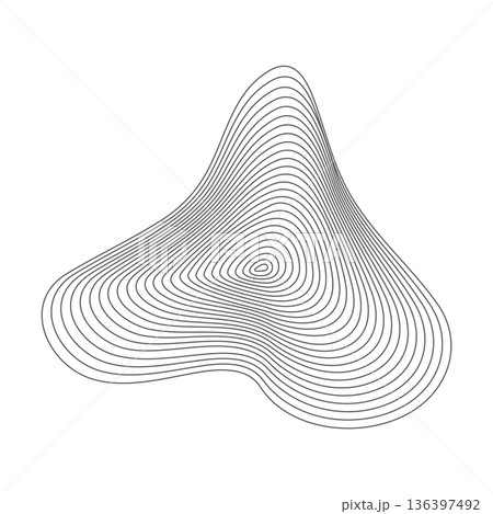 Abstract organic ripple line shape pattern vector. Topography circle. Liquid irregular ring. Fluid geometric shape. Dynamic wavy black form isolated on white background. Graphic flow element 136397492