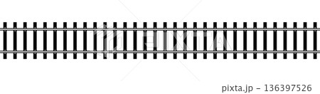 Top view of straight railway isolated on white background. Direct railroad track with rails and ties. Transportation infographic. Seamless vector illustration Top view of straight railway isolated on white background. Direct railroad track with rails and ties. Transportation infographic. Seamless vector illustration 136397526