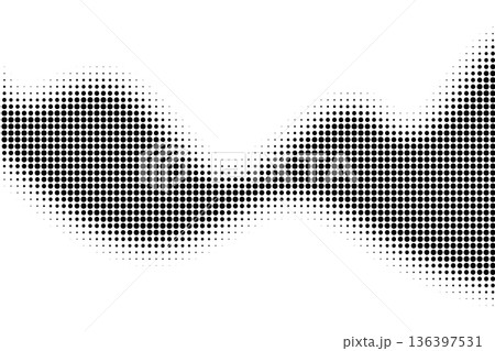 Dot gradient wave pattern. Abstract halftone black and white dotted background with curved gradient effect. Retro comic book style texture wallpaper. Graphic vector illustration 136397531