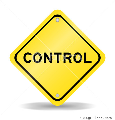 Yellow color transportation sign with word control on white background 136397620