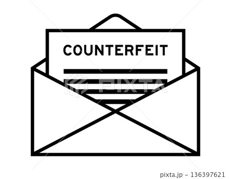 Envelope and letter sign with word counterfeit as the headline 136397621