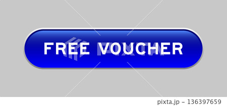 Blue color capsule shape button with word free voucher on gray background Blue color capsule shape button with word free voucher on gray background 136397659