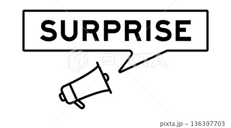 Megaphone icon with speech bubble in word surprise on white background Megaphone icon with speech bubble in word surprise on white background 136397703