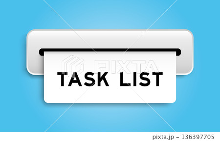 White coupon banner with word task list from machine on blue color background 136397705