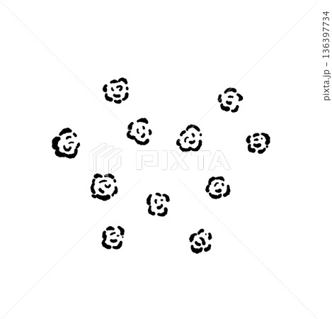 散らばったブラックペッパー（黒胡椒）のモノクロイラスト 136397734