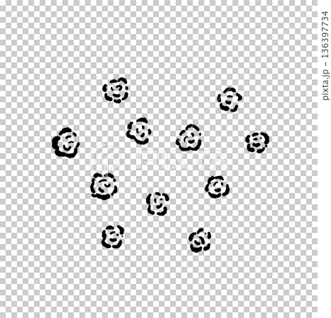 散らばったブラックペッパー（黒胡椒）のモノクロイラスト 136397734