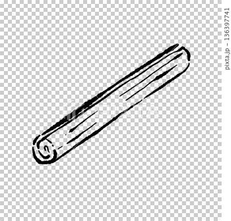 Monochrome drawing of a textured thick cinnamon stick 136397741