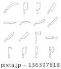 Various Kitchen and Survival Knife Outline Illustrations 136397818