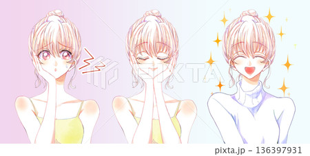 肌悩み　ケア　改善　女性　セット 136397931