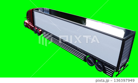Electric futuristic red cargo truck driving fast. dynamic reflections on the car body. green screen isolate. 3d rendering. 136397949