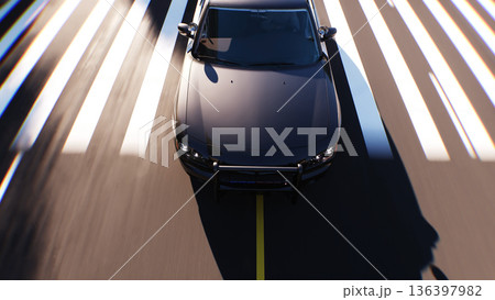 An police driving fast on a city street. 3d rendering. 136397982