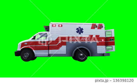 Ambulance green screen isolate. Realistic flashing lights. 3d rendering. 136398120