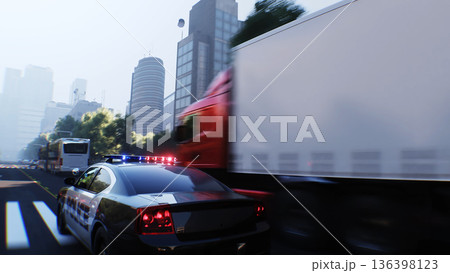An police driving fast on a city street. 3d rendering. An police driving fast on a city street. 3d rendering. 136398123