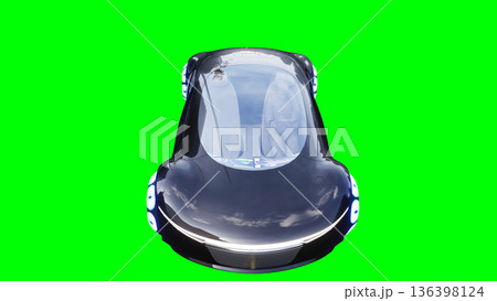 Futuristic, electric black car driving fast. realistic dynamic reflections on the car body. green screen isolate. 3d rendering. 136398124