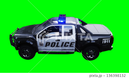 police pickup car green screen isolate.3d rendering. police pickup car green screen isolate.3d rendering. 136398132