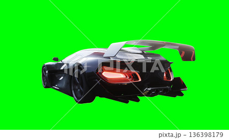 Futuristic electric, luxury, sport car driving fast. realistic reflections on the car body. green screen isolate. 3d rendering. 136398179