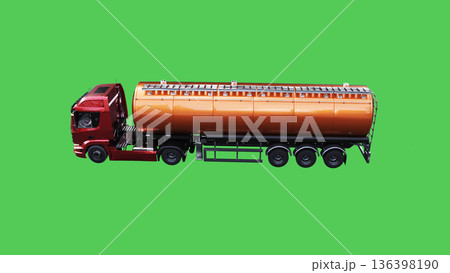 Oil truck driving fast. realistic dynamic reflections on the car body. green screen isolate. 3d rendering. 136398190