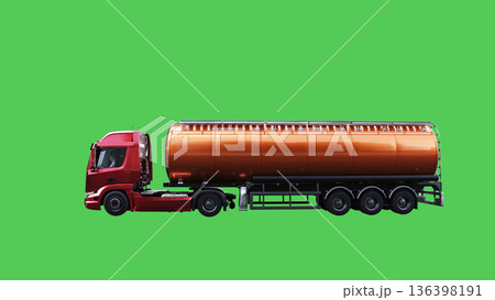 Oil truck driving fast. realistic dynamic reflections on the car body. green screen isolate. 3d rendering. Oil truck driving fast. realistic dynamic reflections on the car body. green screen isolate. 3d rendering. 136398191