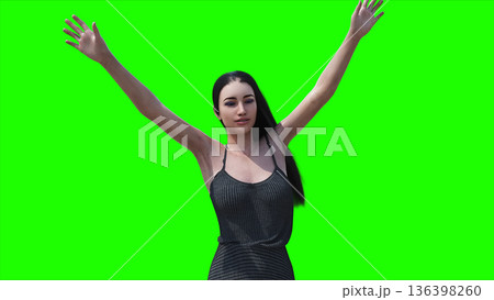 A woman with hair blowing in the wind . realistic dynamic . green screen isolate. 3d rendering. A woman with hair blowing in the wind . realistic dynamic . green screen isolate. 3d rendering. 136398260