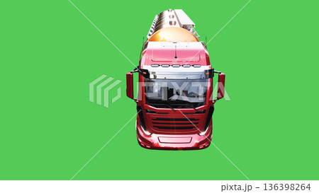 Oil truck driving fast. realistic dynamic reflections on the car body. green screen isolate. 3d rendering. 136398264