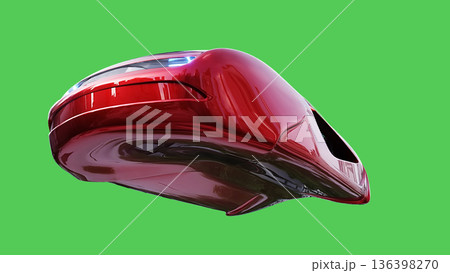 Futuristic flying red car. realistic dynamic reflections on the car body. green screen isolate. 3d rendering. Futuristic flying red car. realistic dynamic reflections on the car body. green screen isolate. 3d rendering. 136398270